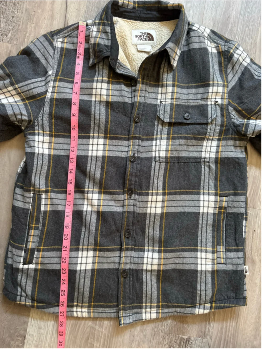The North Face Campshire Flannel Shirt Jacket Sherpa Lined Plaid Gray Men's M